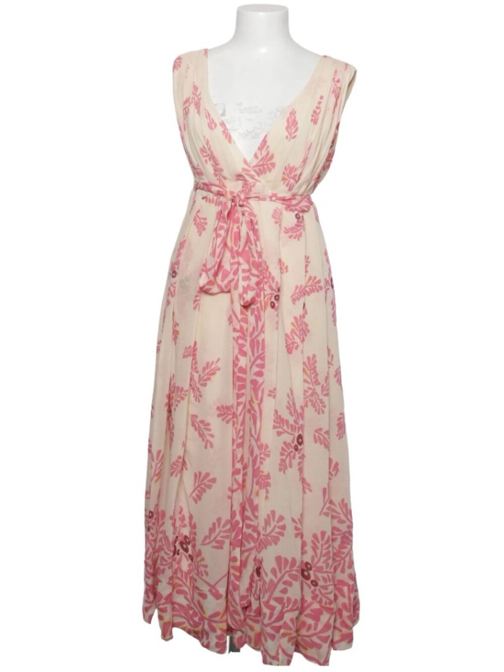 Temperley London 100% Silk Maxi Dress Sz 4 Pink Floral Tie Waist
